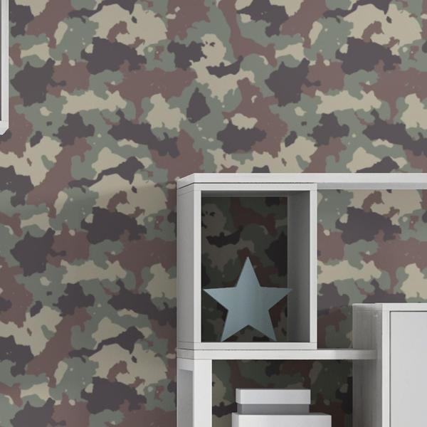 Imagem de Papel De Parede Adesivo Exercito Camuflagem Verde Sala Quarto   10m