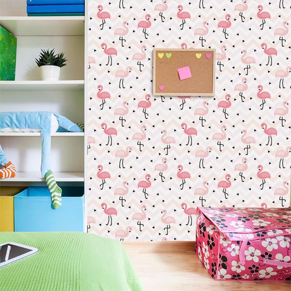 Imagem de Papel de Parede Adesivo - Flamingos - Chevron - Infantil - 351ppi