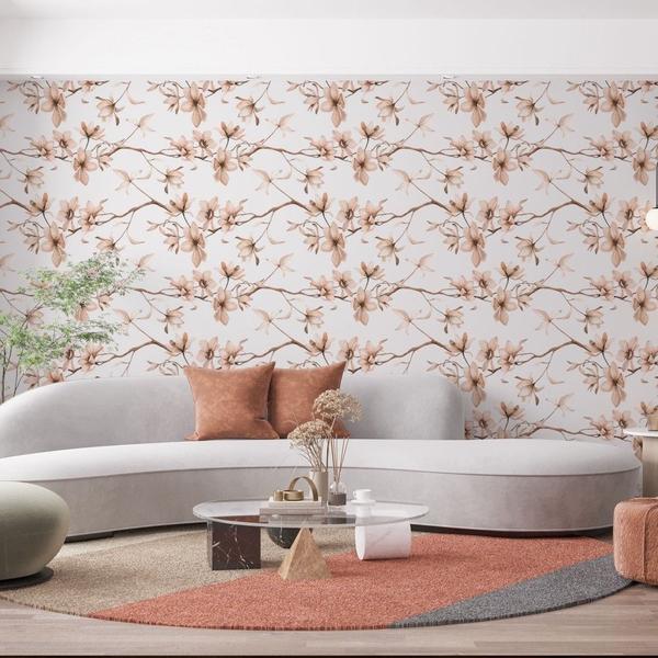 Imagem de Papel De Parede Adesivo Floral Amendoeira Ramo Flor Rosa Branco Sala Quarto Rolo