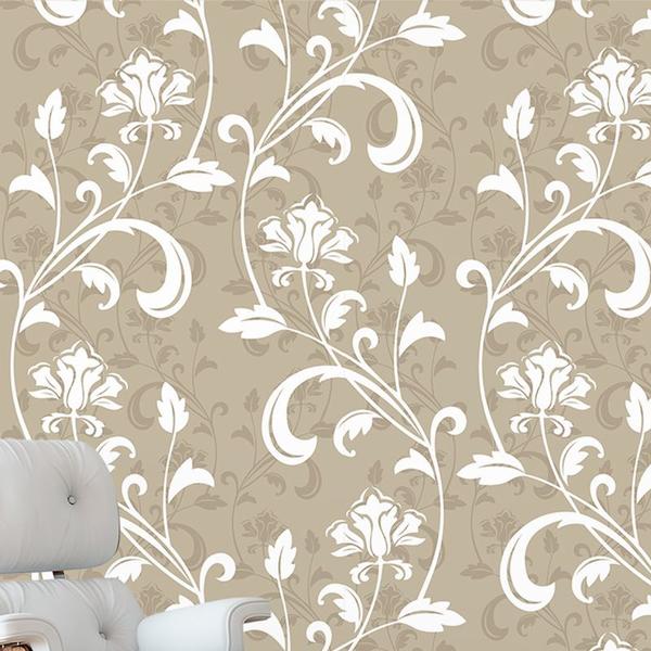 Imagem de Papel de Parede Adesivo Floral Bege e Branco - 001