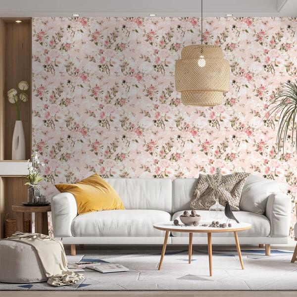 Imagem de Papel de Parede Adesivo Floral Delicado Com Flores Rosa