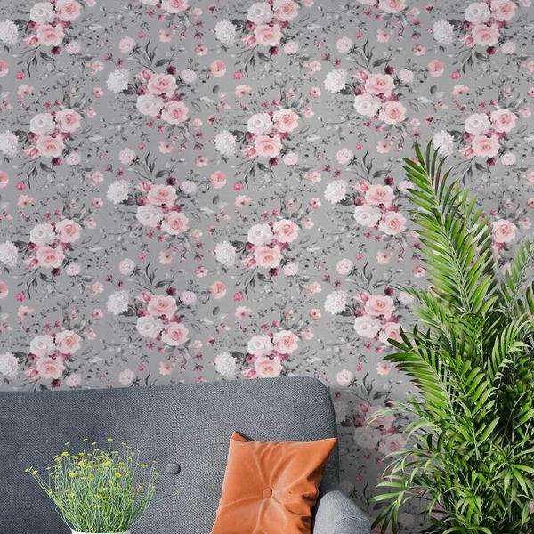 Imagem de Papel De Parede Adesivo Floral Flor Rosa e Branca Flores Lavável 3m