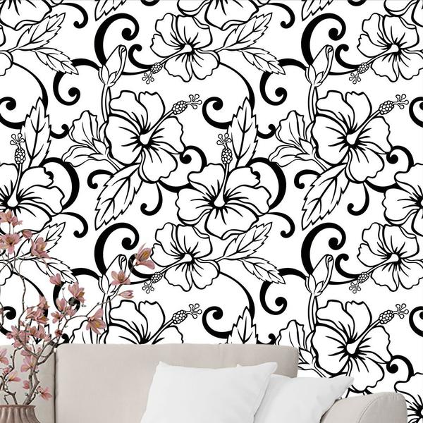 Imagem de Papel de Parede Adesivo Floral Preto e Branco - 166