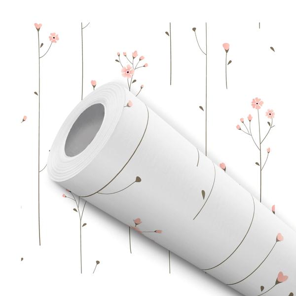 Imagem de Papel de Parede Adesivo Flores Flor Rosa Delicado Fundo Branco Infantil Bebê Moderno Quarto Sala 10m