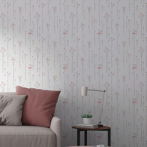 Imagem de Papel de Parede Adesivo Florzinhas Rosa com Fundo Branco 2,5m