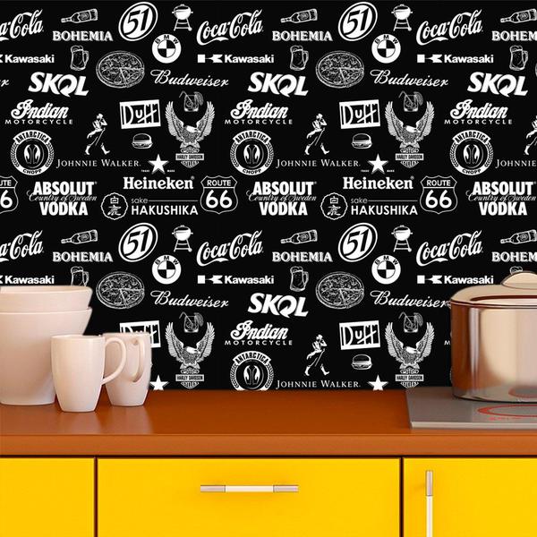 Imagem de Papel De Parede Adesivo Gourmet Marcas Bebidas Bar 2,5m