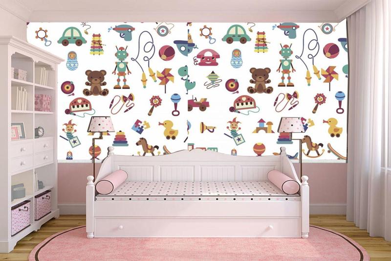 Imagem de Papel de parede adesivo infantil brinquedos  ( med. 90x300 cm)