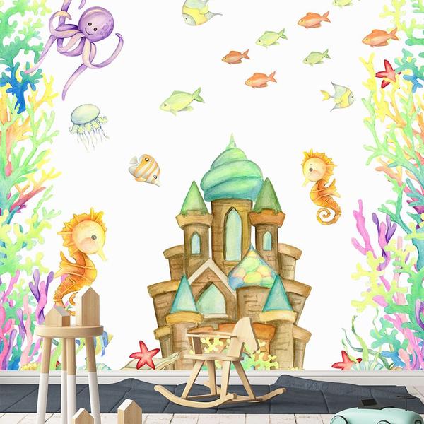 Imagem de Papel de Parede Adesivo Infantil Fundo do Mar Quarto Menino Menina - 622pcp