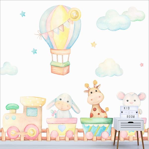 Imagem de Papel de Parede Adesivo Infantil Safari Animais Bebe Quarto - 493pcp