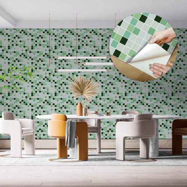 Imagem de Papel De Parede Adesivo Lavável Cozinha Banheiro Pastilha Tons de Verde 10m