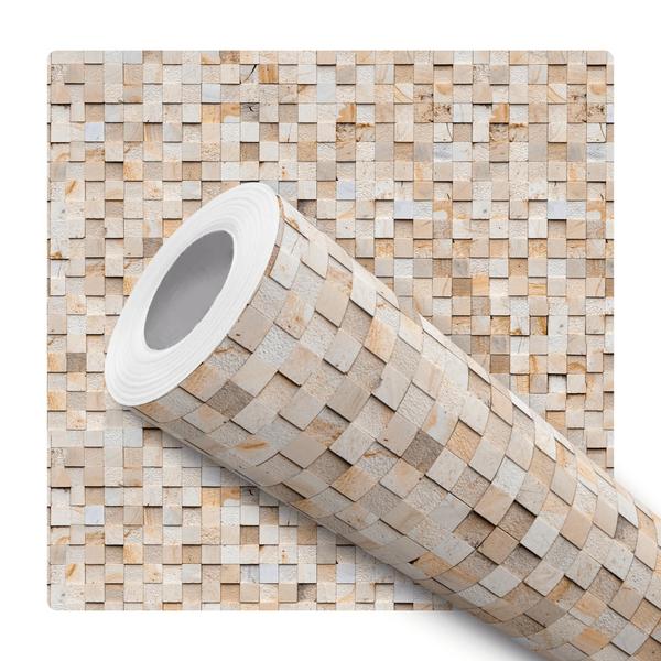 Imagem de Papel De Parede Adesivo Lavável Cubos Blocos Pedras Efeito 3D 10m