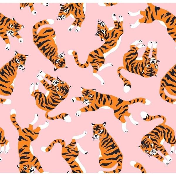 Imagem de Papel De Parede Adesivo Lavável De sala Tigres Rosa Felino