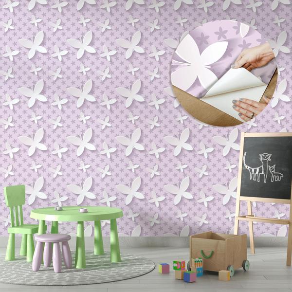 Imagem de Papel De Parede Adesivo Lavável Estrela Lilás Branco Quarto Infantil 10m