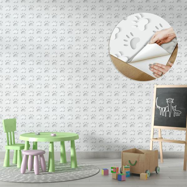 Imagem de Papel De Parede Adesivo Lavável Infantil Pata De Urso Efeito Gesso 3D