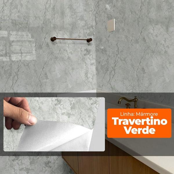 Imagem de Papel de Parede Adesivo Lavavel Marmore Travertino Verde 500x60cm