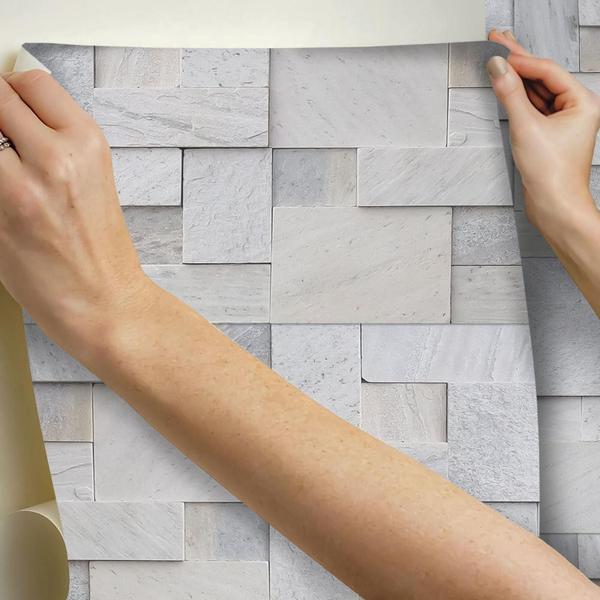 Imagem de Papel De Parede Adesivo Lavável sala Mosaicos San Tomé Branco