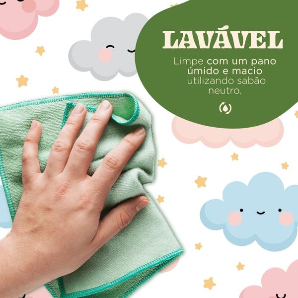 Imagem de Papel de Parede Adesivo Lavável Tema Nuvem E Estrelas Quarto Bebê