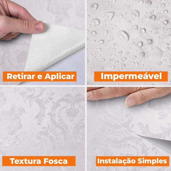 Imagem de Papel de Parede Adesivo Lavável Textura Arabesco Pérola 5M