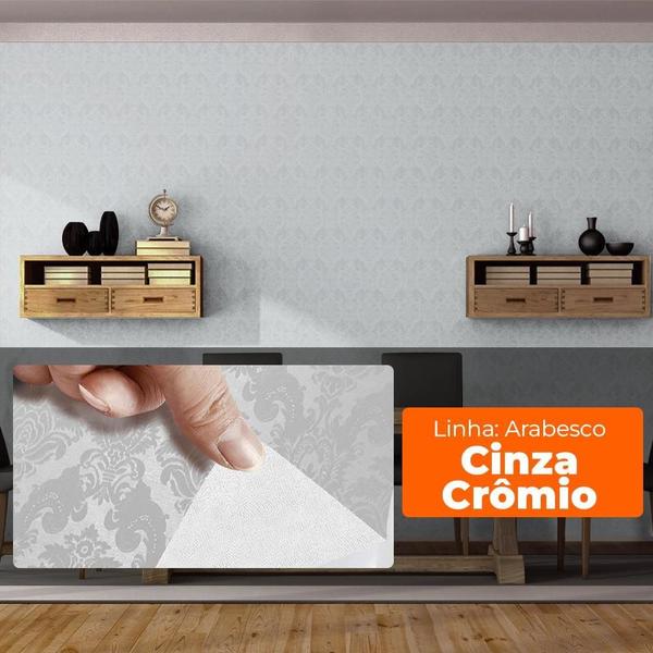 Imagem de Papel de Parede Adesivo Lavavel Texturizado Arabesco Cinza Crômio 500x60cm