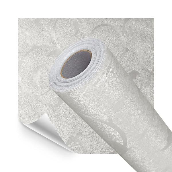 Imagem de Papel de Parede Adesivo Lavavel Texturizado Folhas e Ramos Branco 500x60cm