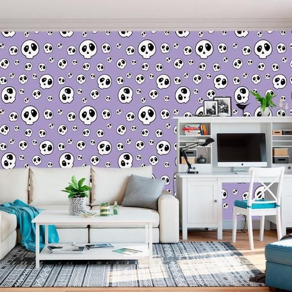 Imagem de Papel De Parede Adesivo Lilas Decorativo Caveirinha Lavavel