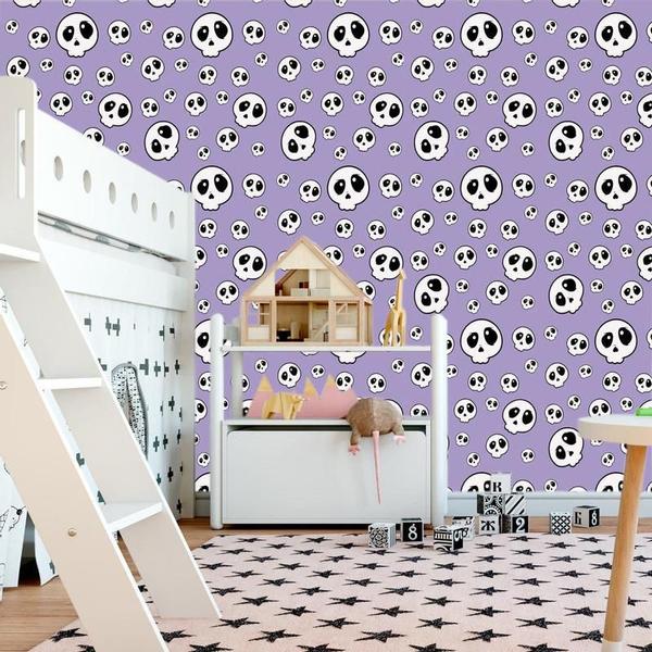 Imagem de Papel De Parede Adesivo Lilas Decorativo Caveirinha Lavavel