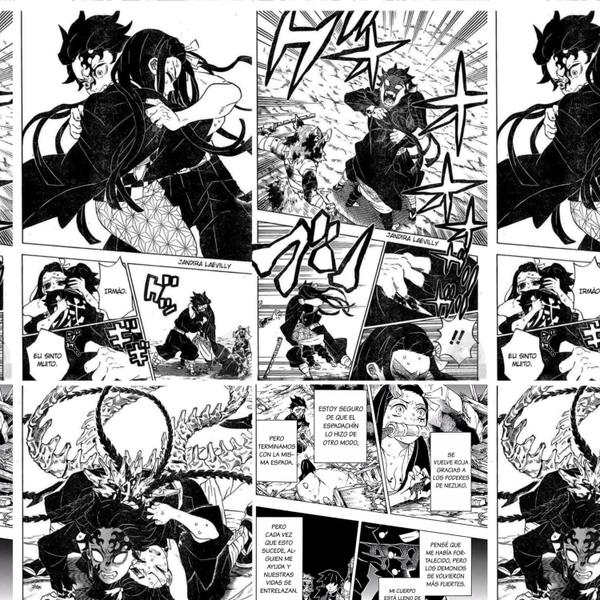 Imagem de Papel de Parede Adesivo Mangá Anime Demon Slayer Nezuko Tanjiro Quadrinho Preto e Branco Teen Juvenil Quarto