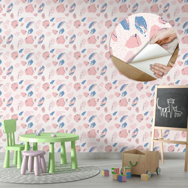 Imagem de Papel de Parede Adesivo Pedras Granilite Rosa Azul Menina Infantil Delicado Moderno Quarto 