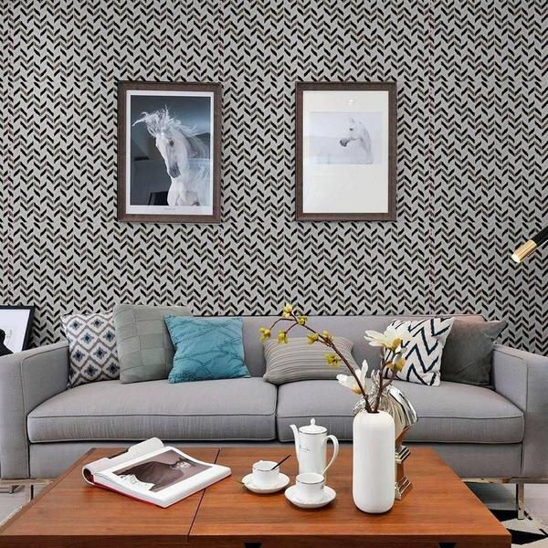 Imagem de Papel De Parede Adesivo Pvc Estampa Zig Zag Cinza 05 Metros