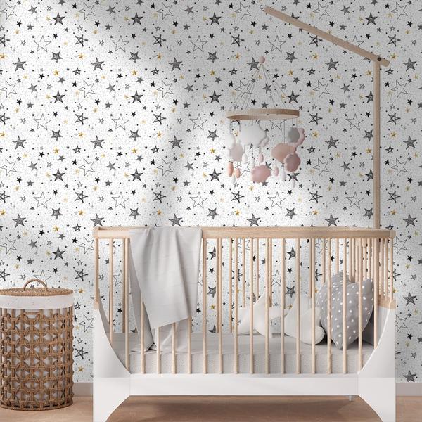 Imagem de Papel de Parede Adesivo Quarto de Bebê Com Estrelas