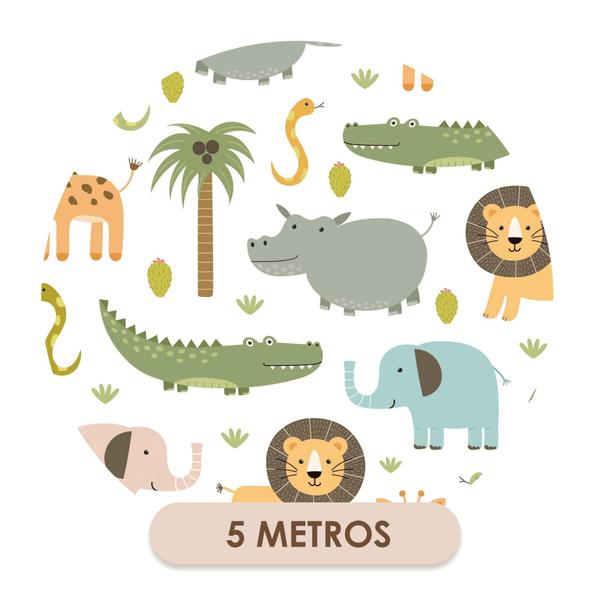 Imagem de Papel De Parede Adesivo Safari Branco Bicho Quarto Bebê 5m