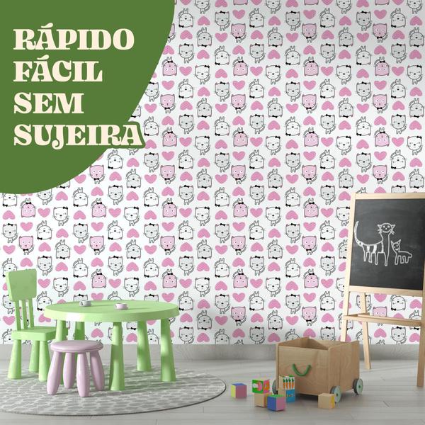 Imagem de Papel de Parede Adesivo Tema Gatinhos Rosa Fofo Quarto Infantil