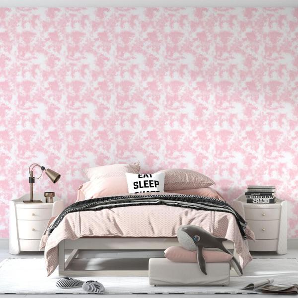 Imagem de Papel De Parede Adesivo Tie Dye Rosa E Branco Quarto Menina  3m