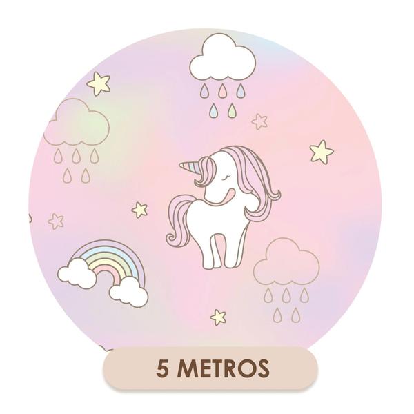 Imagem de Papel de Parede Adesivo Unicórnio Rosa Arco íris Estrela Nuvem Céu Infantil Bebê Moderno Quarto Fofo