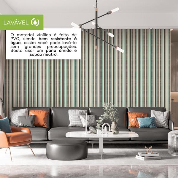 Imagem de Papel De Parede Adesivo Verde Linho Listras Quarto