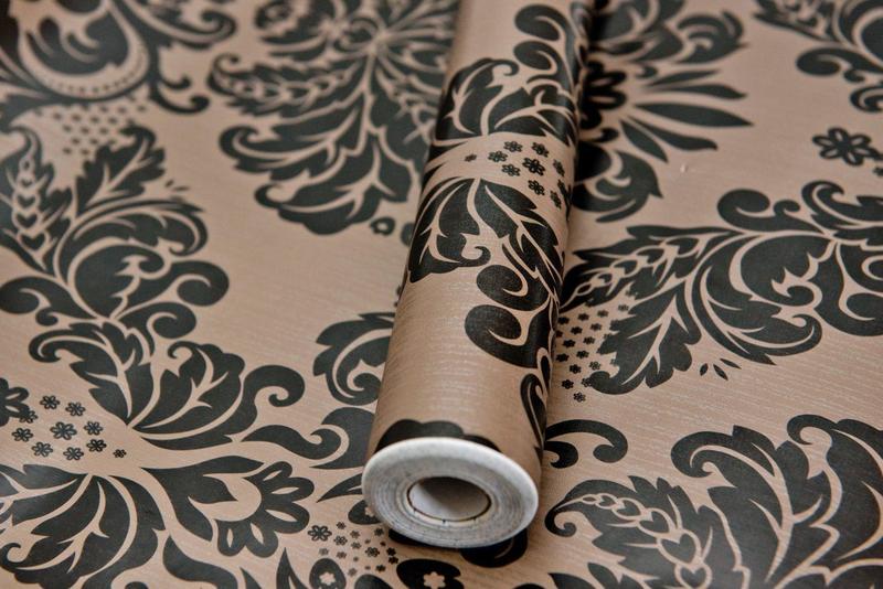 Imagem de Papel De Parede Adesivo Vinil Arabesco Preto/Marrom 45 Cm X 10 Mts