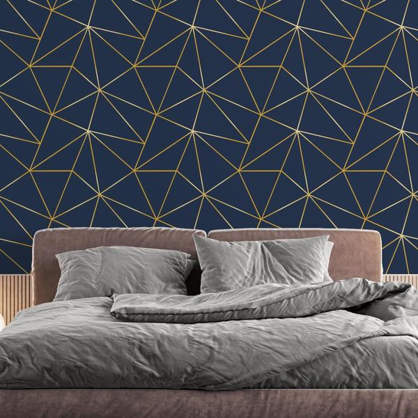 Imagem de Papel De Parede Adesivo Zara Azul Marinho Dourado Sala