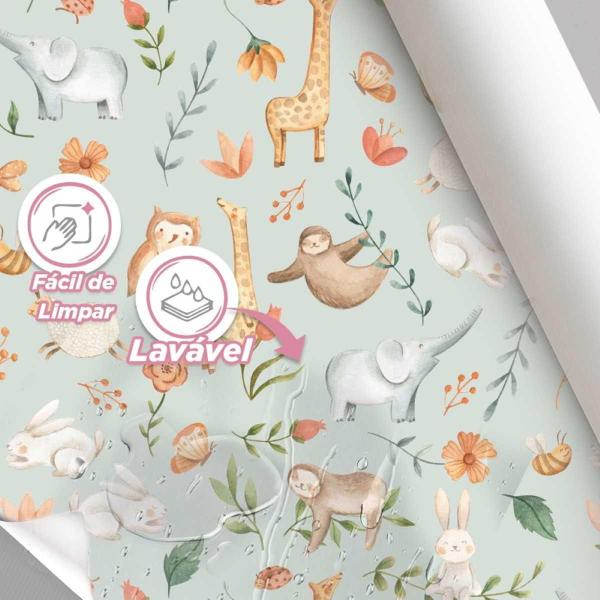 Imagem de Papel De Parede Aquarela Verde Animais Safari Decorativo 3M