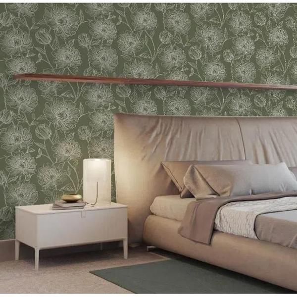 Imagem de  Papel de Parede Atemporal Floral Verde 3800