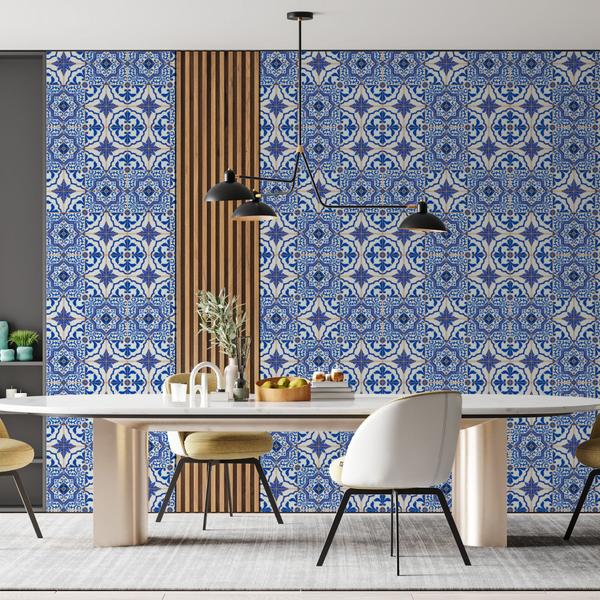 Imagem de Papel de Parede Autoadesivo Vinílico Reforma Azulejo Português Azul Barroco Colonial Cozinha Banheiro