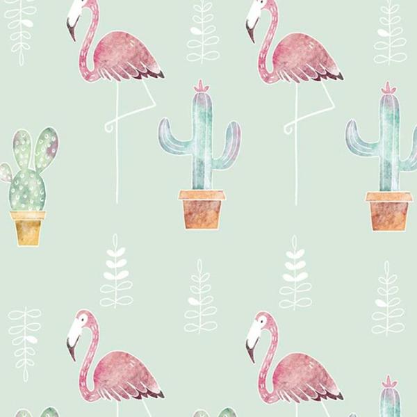 Imagem de Papel De Parede Autocolante Tropical Flamingos Com Arvores