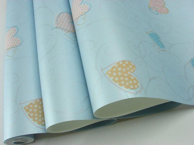 Imagem de Papel de Parede - Azul Celeste com desenhos de Corações - Rolo com 10m x 53cm - LMS-PPD-A5025