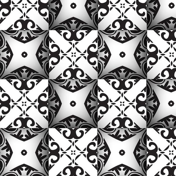 Imagem de Papel De Parede Azulejo Colante Arabesco 3D Em Preto E Branco