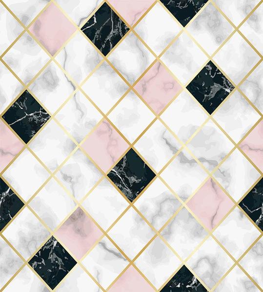 Imagem de Papel De Parede Azulejo Mármore Branco Rose E Preto