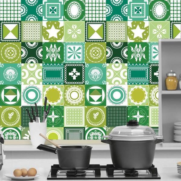 Imagem de Papel De Parede Azulejo Português Verde Banheiro E Cozinha