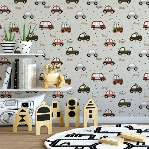 Imagem de Papel De Parede Baby Carrinhos Com Fundo Bege - 2,50x0,50m