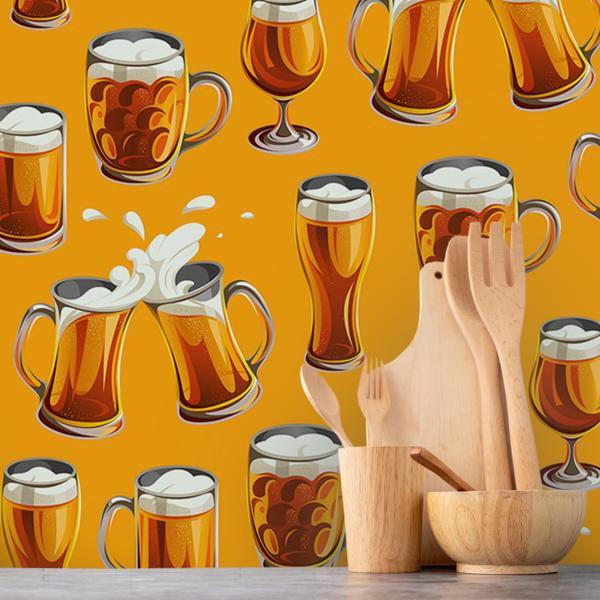 Imagem de Papel de Parede Beer Copos de Cerveja Fundo Amarelo