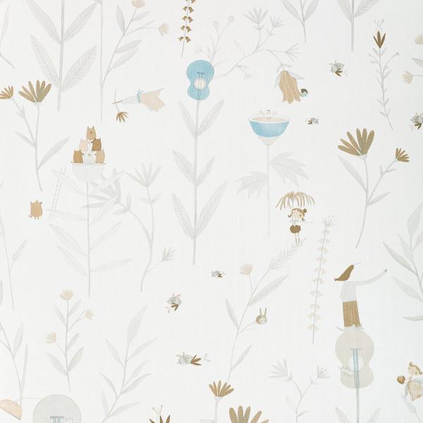 Imagem de Papel de Parede Bege Flora/Violão - Rolo com 9,50 Metros  Decoração de Luxo Infantil