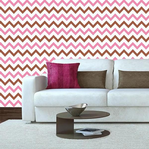 Imagem de Papel De Parede Chevron Vermelho Rosa E Branco Adesivo Sala