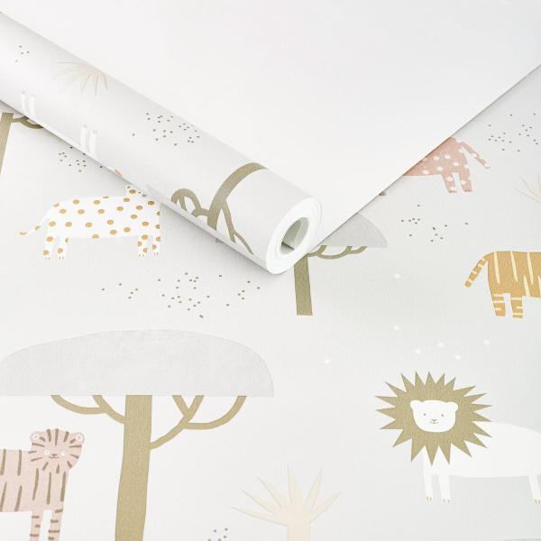 Imagem de Papel de Parede Cinza Safari - Rolo 9,50 Metros  Decoração de Luxo Infantil